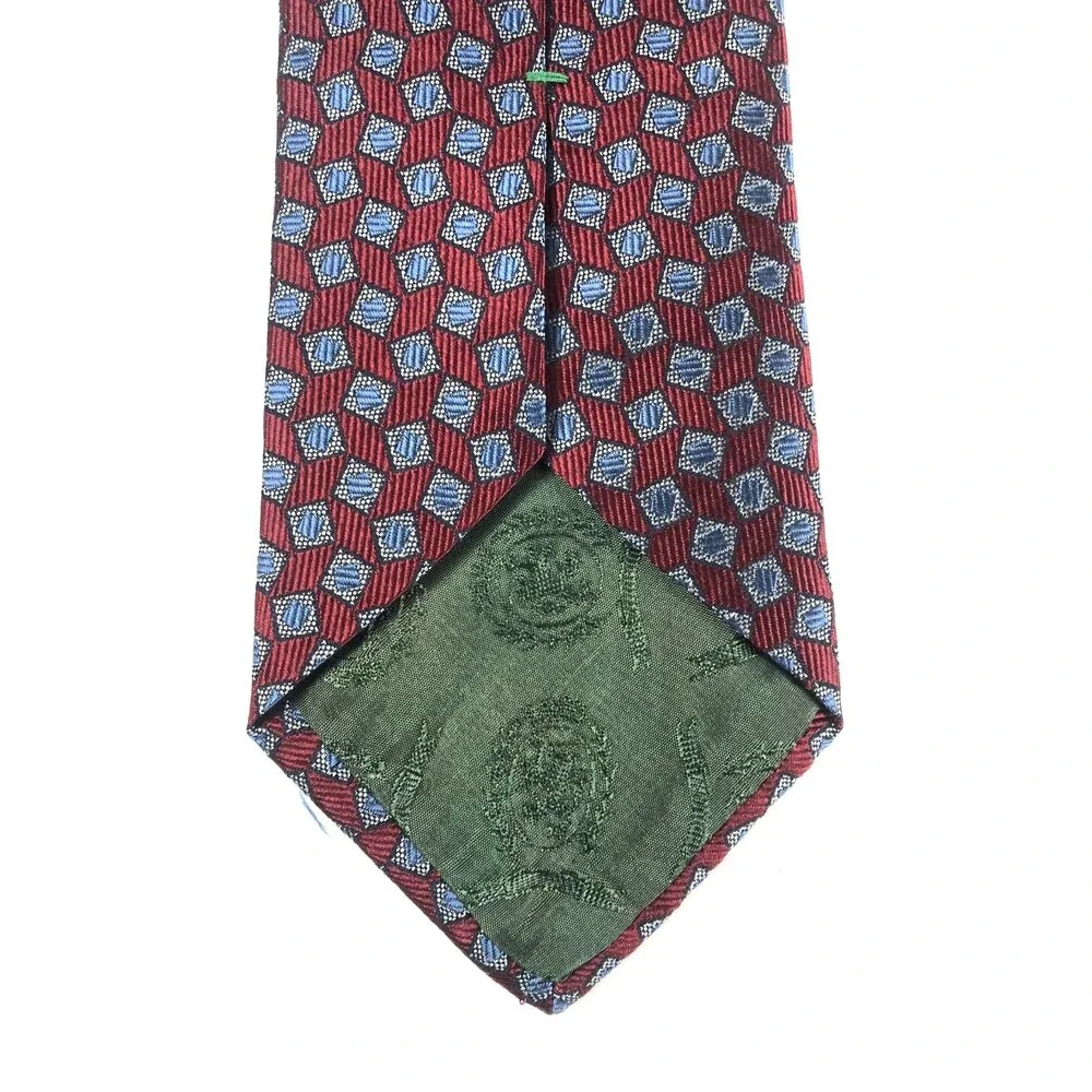 Classic VINTAGE Tommy Hilfiger Tie 100% Silk Red Blue Geometric Made in USA